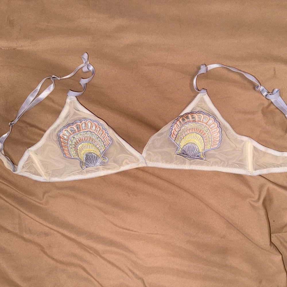 Urban Outfitters Sheer Bra with Embroidered Design